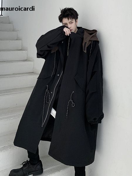 men's trench coats mauroicardi autumn long oversized dark academia aesthetic clothes for men black waterproof windbreaker with hood zip, Tan;black
men's trench coats mauroicardi autumn long oversized dark academia aesthetic clothes for men black waterproof windbreaker with hood zip, Tan;black