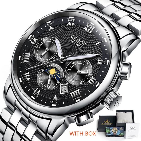 aesop men's fashion watches automatic mechanical watch blue wrist wristwatch stainless steel male clock men relogio masculino257c, Slivery;brown
aesop men's fashion watches automatic mechanical watch blue wrist wristwatch stainless steel male clock men relogio masculino257c, Slivery;brown