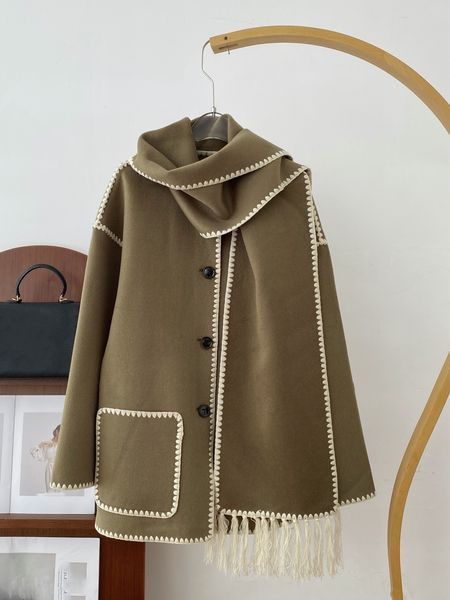 womens wool blends coat woman winter brown double sided woolen scarf collar fringe large silhouette design style outwears for women 230905, Black
womens wool blends coat woman winter brown double sided woolen scarf collar fringe large silhouette design style outwears for women 230905, Black