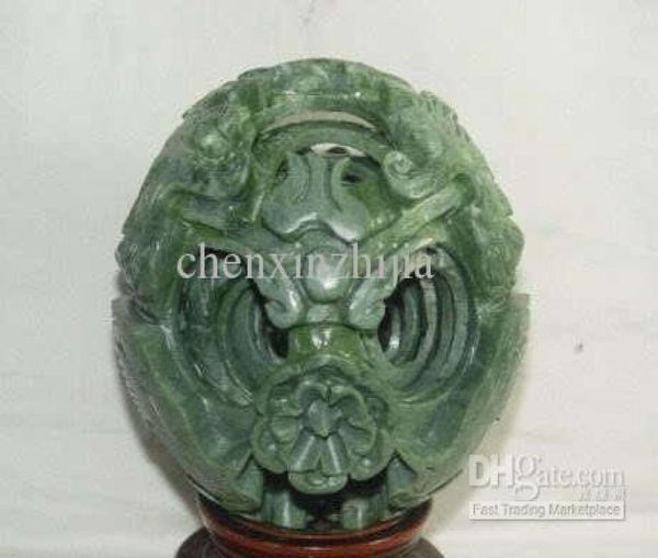 100mm chinese jade flower magic puzzle ball stand0123452982465
