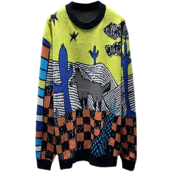 trendy men's knitwear cartoon children's fun painted jacquard checkerboard casual cotton wool pullover, White;black
trendy men's knitwear cartoon children's fun painted jacquard checkerboard casual cotton wool pullover, White;black