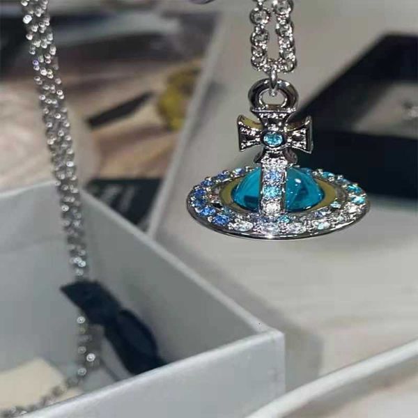 

Designer necklace vivi Luxury top Summer Night Evening Wind Version of Empress Dowager's Blue Universe Saturn Full Diamond Necklace fashion Accessories Jewelry