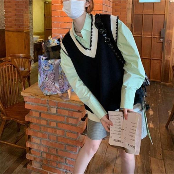 early autumn vests style color matching v neck knitted vest fashionable slim fit lazy preppy sleeveless for, Black;white
early autumn vests style color matching v neck knitted vest fashionable slim fit lazy preppy sleeveless for, Black;white