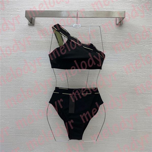 women two piece swimwear one shoulder swimsuit designer beach bathing suit classic printed bikini set210i, Black
women two piece swimwear one shoulder swimsuit designer beach bathing suit classic printed bikini set210i, Black