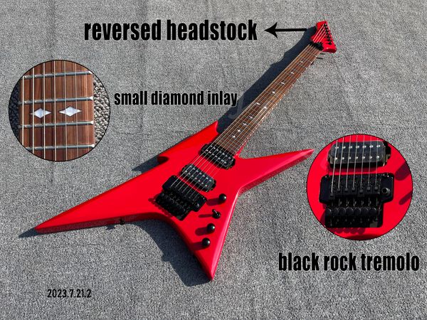 7 strings electric guitar solid red color hh pickups reversed headstock rosewood fingerboard small diamond inlay rock tremolo
7 strings electric guitar solid red color hh pickups reversed headstock rosewood fingerboard small diamond inlay rock tremolo