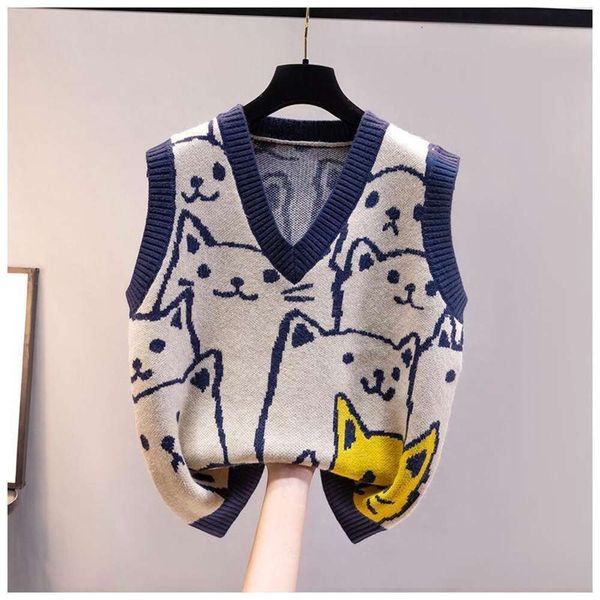 age reducing cartoon vest coat spring outerwear knitted womens sweater v neck loose, Black;white
age reducing cartoon vest coat spring outerwear knitted womens sweater v neck loose, Black;white
