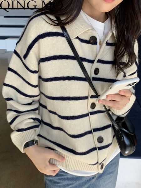 womens sweaters qing mo korean sweater jacket women autumn winter loose casual stripe knitted cardigan beige navy zxf3320 230904, White;black
womens sweaters qing mo korean sweater jacket women autumn winter loose casual stripe knitted cardigan beige navy zxf3320 230904, White;black