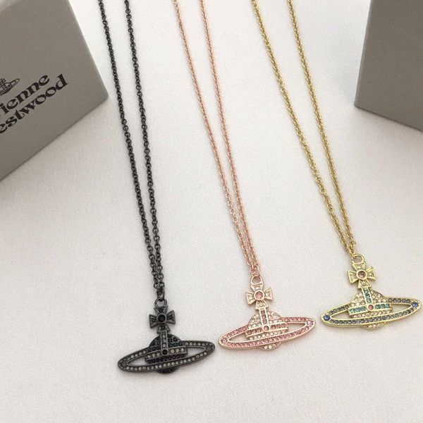 

Designer necklace ViVi Luxury top new full diamond Saturn Pendant women's advanced sense of personality matching earth clavicle chain Necklace Accessories Jewelry