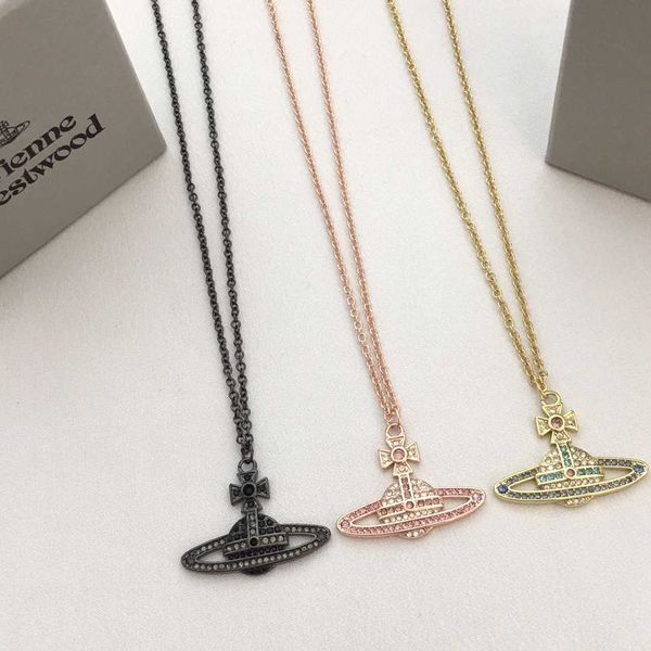 

Designer necklace ViVi Luxury top new full diamond Saturn Pendant women's advanced sense of personality matching earth clavicle chain Necklace Accessories Jewelry