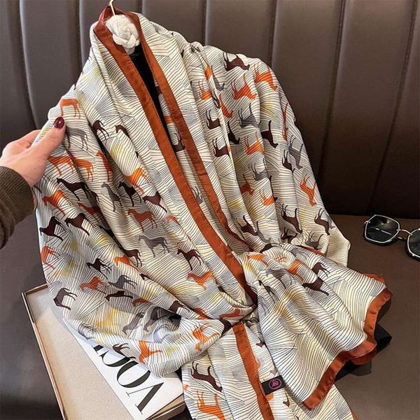 title silk scarf womens retro pony fashion autumn and winter warm dual use shawl temperament, Blue;gray
title silk scarf womens retro pony fashion autumn and winter warm dual use shawl temperament, Blue;gray