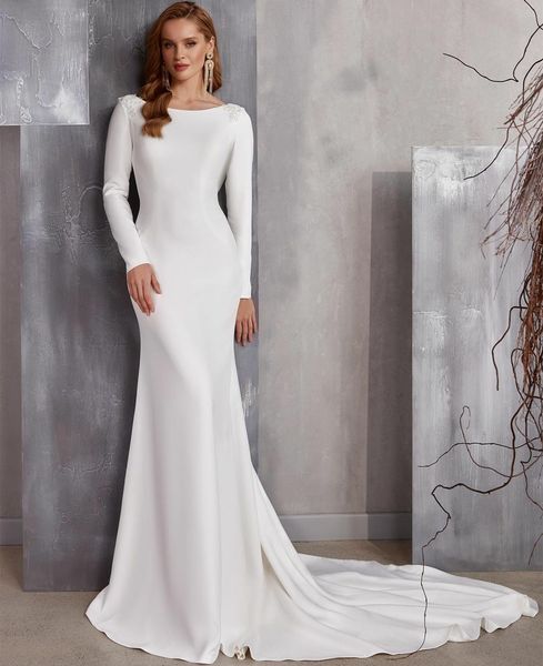 elegant long sleeve crepe boat neck wedding dresses lace mermaid ivory illusion back vestidos de novia abendkleider bridal gowns for women, White
elegant long sleeve crepe boat neck wedding dresses lace mermaid ivory illusion back vestidos de novia abendkleider bridal gowns for women, White