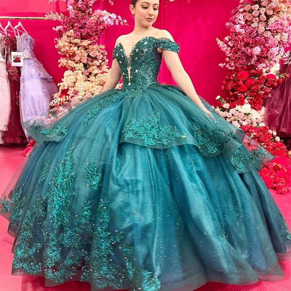 blackish green shiny ball gown quinceanera dresses sweetheart sequined prom gowns appliqued beaded sweep train tulle sweet 15 dress, Blue;red
blackish green shiny ball gown quinceanera dresses sweetheart sequined prom gowns appliqued beaded sweep train tulle sweet 15 dress, Blue;red