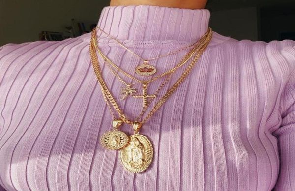 vintage multilayer christ pendant necklace statement virgin mary lotus coin religious chain necklace women jewelry56786358450647, Silver 
vintage multilayer christ pendant necklace statement virgin mary lotus coin religious chain necklace women jewelry56786358450647, Silver