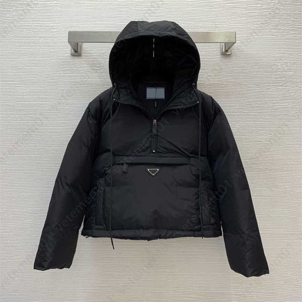 winter feather puffer jackets designer jacket women triangle label logo decoration half zipper placket hooded pullover bread short down jack, Black
winter feather puffer jackets designer jacket women triangle label logo decoration half zipper placket hooded pullover bread short down jack, Black