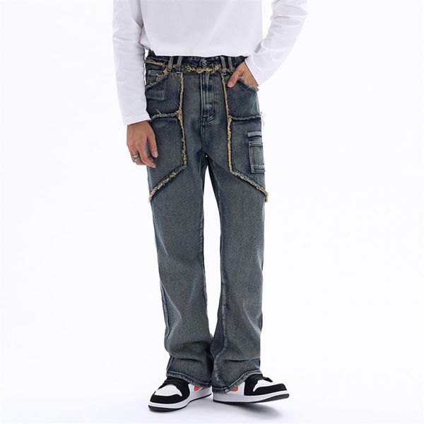 distressed pockets washed straight men's jeans pants ripped loose casual denim trousers hip hop271j, Black;brown
distressed pockets washed straight men's jeans pants ripped loose casual denim trousers hip hop271j, Black;brown