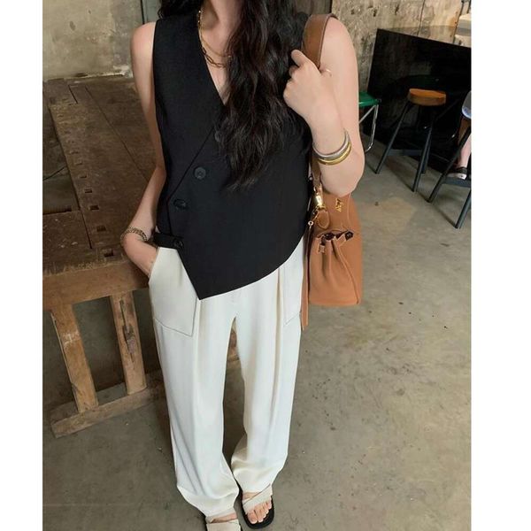 pingyou black small suit vest womens summer outfit v neck design sense short top, Black;white
pingyou black small suit vest womens summer outfit v neck design sense short top, Black;white