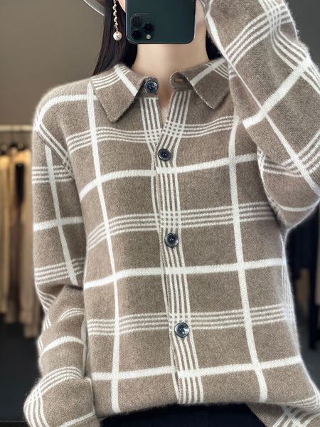 womens sweaters women 100% merino wool cardigan sweater autumn polo collar lattice cashmere knitted coat korean fashion female clothes 23090, White;black
womens sweaters women 100% merino wool cardigan sweater autumn polo collar lattice cashmere knitted coat korean fashion female clothes 23090, White;black