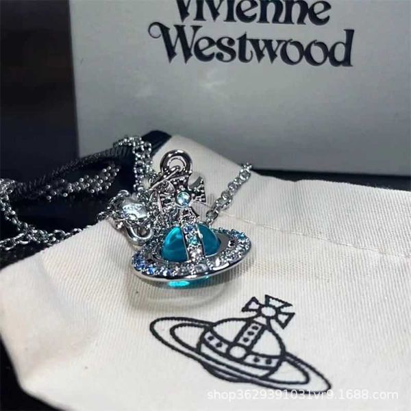 

Designer necklace ViVi Luxury top Summer Night Evening Wind Version of Empress Dowager's Blue Universe Saturn Full Diamond Necklace Accessories Jewelry Valentine's