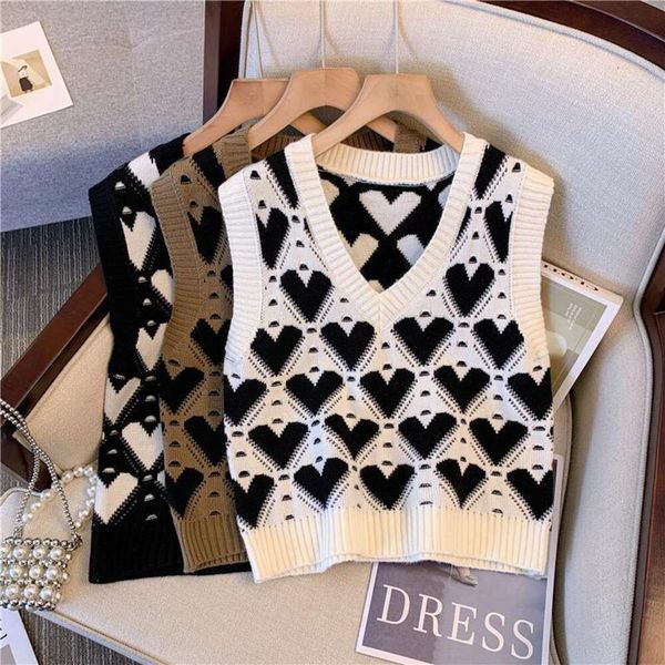 sweaters womens knitted v neck pullover vest heart shaped brocade loose preppy style spring and, Black;white
sweaters womens knitted v neck pullover vest heart shaped brocade loose preppy style spring and, Black;white