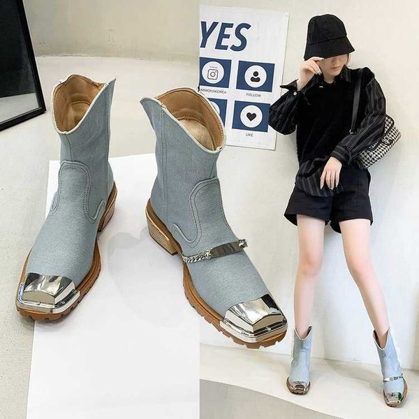 denim short boots rubber soles barrels canvas thick heels fashion square head sleeves medium women's shoes 230830, Black
denim short boots rubber soles barrels canvas thick heels fashion square head sleeves medium women's shoes 230830, Black