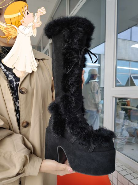fur platform boot high chunky heel round toe mid calf boot elegant women casual outfit winter cross tied shoe botas mujer large size for gir, Black
fur platform boot high chunky heel round toe mid calf boot elegant women casual outfit winter cross tied shoe botas mujer large size for gir, Black