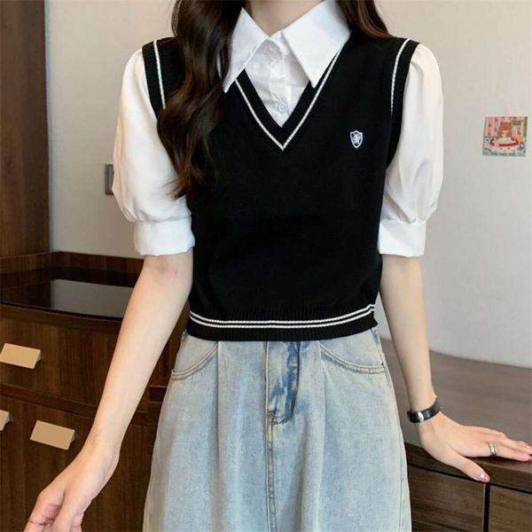 colour matched preppy style knitted vest autumn all matching casual temperament loose trendy womens wear, Black;white
colour matched preppy style knitted vest autumn all matching casual temperament loose trendy womens wear, Black;white