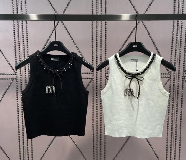 designer tanks spring summer casual bead bow knitted slim sleeveless tank top, White
designer tanks spring summer casual bead bow knitted slim sleeveless tank top, White