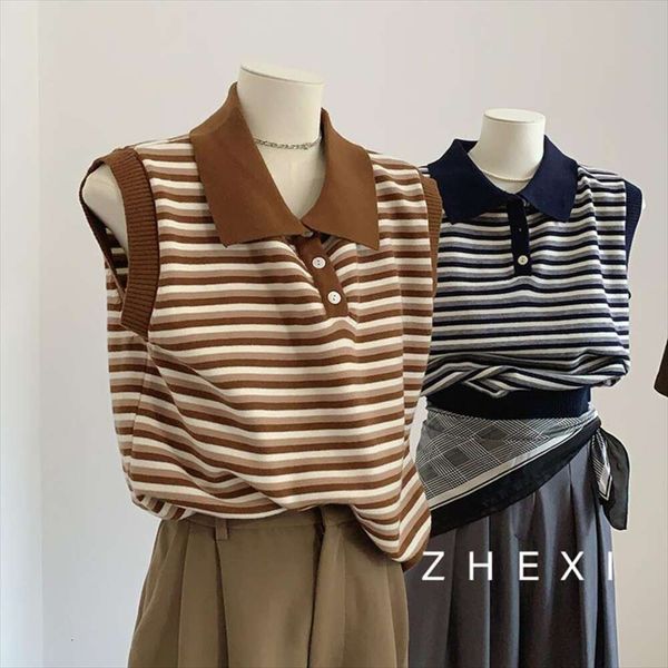 preppy style retro fashionable lapel knitted vest for women all matching striped autumn, Black;white
preppy style retro fashionable lapel knitted vest for women all matching striped autumn, Black;white