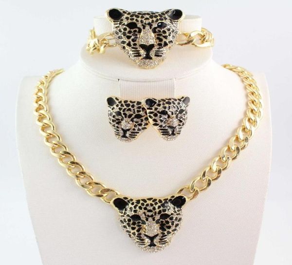 women gold plated leopard crystal necklacebraceletsearring jewelry set3649084, Black
women gold plated leopard crystal necklacebraceletsearring jewelry set3649084, Black