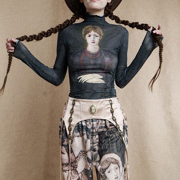 women's t shirts streetwear mesh t-shirt women dark goth oil painting print long sleeve bodycon tee emo alt outfit femme, White
women's t shirts streetwear mesh t-shirt women dark goth oil painting print long sleeve bodycon tee emo alt outfit femme, White