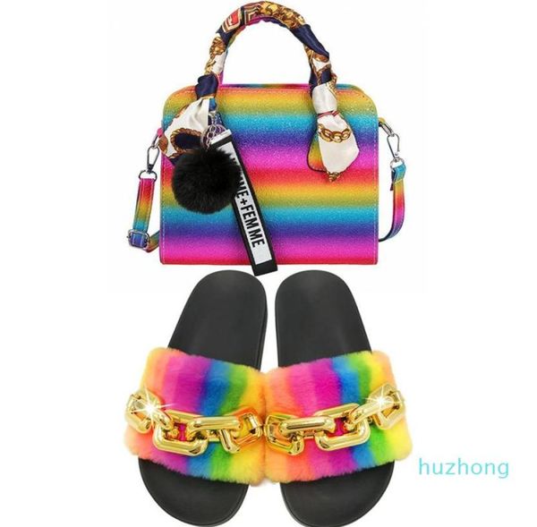 slippers rainbow chain faux fur purse set fluffy sandals slides and handbag fashion shoes zapatillas de mujer2418130, Black
slippers rainbow chain faux fur purse set fluffy sandals slides and handbag fashion shoes zapatillas de mujer2418130, Black