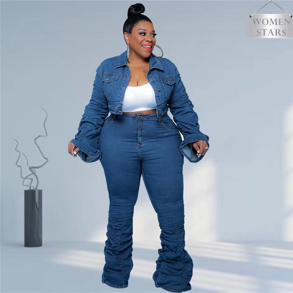 women's plus size tracksuits denim set 2 piece puff long sleeve jacket stretch stacked jeans fall winter clothes wholesale drop 230905, Black
women's plus size tracksuits denim set 2 piece puff long sleeve jacket stretch stacked jeans fall winter clothes wholesale drop 230905, Black