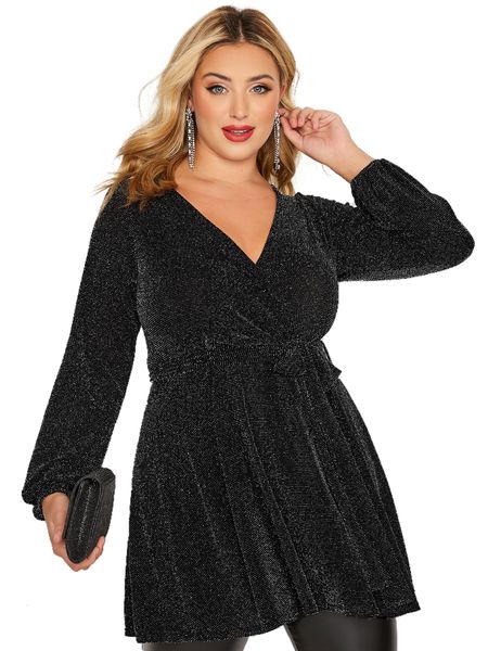 women's plus size tshirt elegant spring autumn wrap women long sleeve vneck black glitter blouse sashes waist clothing 7xl 230905
women's plus size tshirt elegant spring autumn wrap women long sleeve vneck black glitter blouse sashes waist clothing 7xl 230905