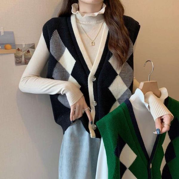 diamond knitted sweater vest womens autumn loose clothing v neck sleeveless cardigan, Black;white
diamond knitted sweater vest womens autumn loose clothing v neck sleeveless cardigan, Black;white