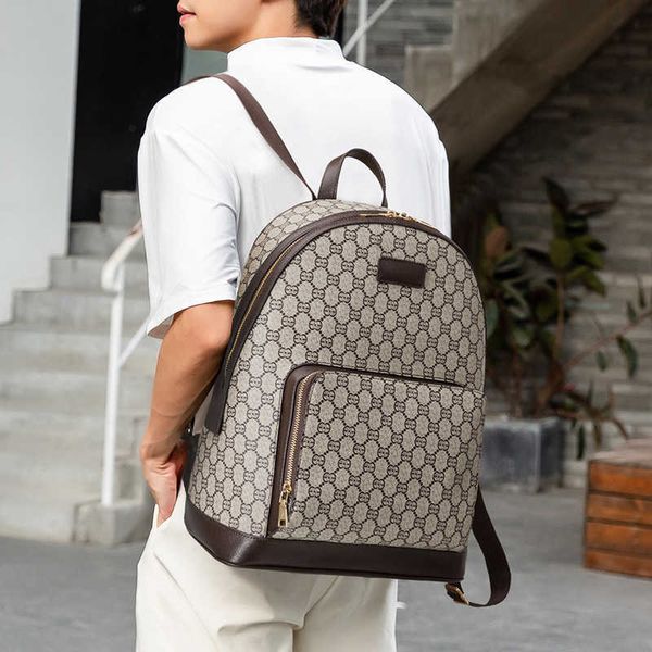 

2024 new luxury handbag factory direct sales backpack men's classic leather checked street fashion korean version student backpack comp