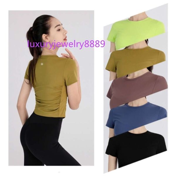 lu align summer new female yoga clothes t-shirt fitness sports leisure round neck personality waist slim training short sleeves, Gray
lu align summer new female yoga clothes t-shirt fitness sports leisure round neck personality waist slim training short sleeves, Gray
