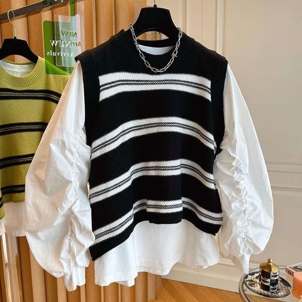 autumn niche design all womens vests in one slimming age reducing striped vest fashionable puff sleeve shirt two, Black;white
autumn niche design all womens vests in one slimming age reducing striped vest fashionable puff sleeve shirt two, Black;white