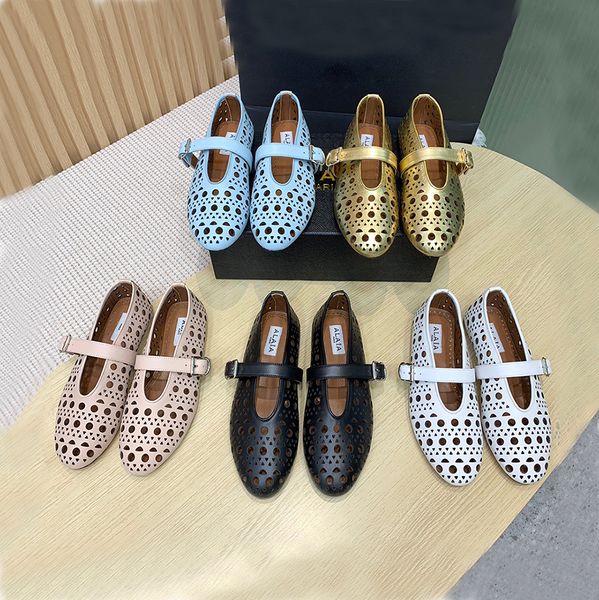 new alaia carved leather ballet flats solid shoes color hollow out ventilate ankle strap sandal women's luxury designers calfskin sole, Black
new alaia carved leather ballet flats solid shoes color hollow out ventilate ankle strap sandal women's luxury designers calfskin sole, Black
