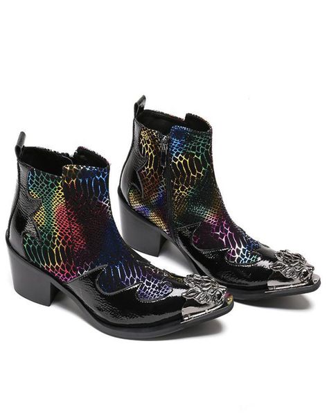 new men039s fashion luxury metal pointed toe printing patent leather boots men high heels westorn cowboy club bar ankle boots m3244163, Black
new men039s fashion luxury metal pointed toe printing patent leather boots men high heels westorn cowboy club bar ankle boots m3244163, Black