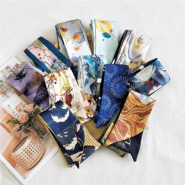 thin narrow long small silk scarf womens spring and autumn streamers summer all matching belt, Blue;gray
thin narrow long small silk scarf womens spring and autumn streamers summer all matching belt, Blue;gray