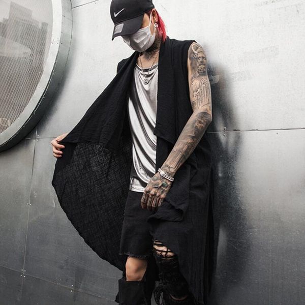 men's vests spring summer men cotton linen punk hiphop long vest cloak sleeveless cape nightclub singer stage costume chaleco hombre 23, Black;white
men's vests spring summer men cotton linen punk hiphop long vest cloak sleeveless cape nightclub singer stage costume chaleco hombre 23, Black;white