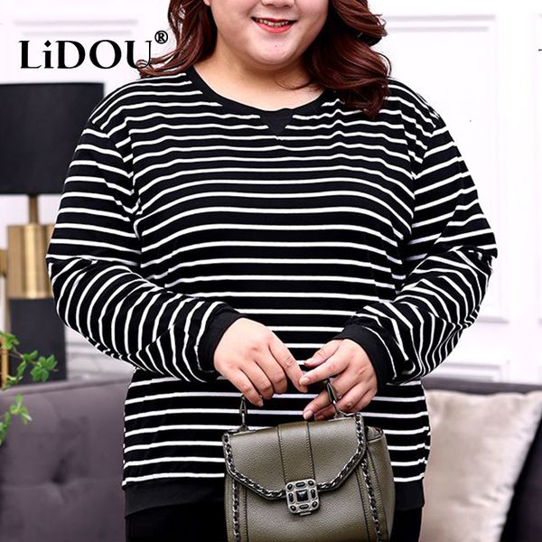 women's plus size tshirt autumn winter fashion trend striped tshirt simple design oversized female temperament korean lady pullover 230, Black
women's plus size tshirt autumn winter fashion trend striped tshirt simple design oversized female temperament korean lady pullover 230, Black