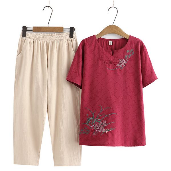 women's plus size tracksuits sets 2023 summer chinese style button flower embroidery tshirt loose pants two piece oversized curve cloth, Black
women's plus size tracksuits sets 2023 summer chinese style button flower embroidery tshirt loose pants two piece oversized curve cloth, Black