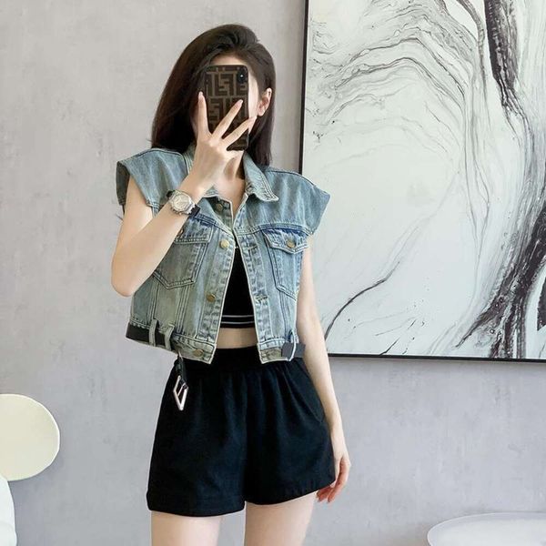 summer american vests retro niche design short versatile denim vest jacket for women, Black;white
summer american vests retro niche design short versatile denim vest jacket for women, Black;white