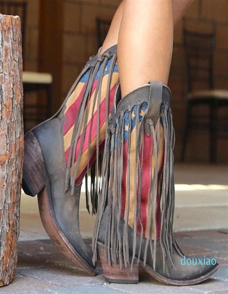 

long tassel knight boots women western boot winter ethnic high heel casual shoes lady stylish retro fringe pointed boot cowboy 9 y7452725, Black