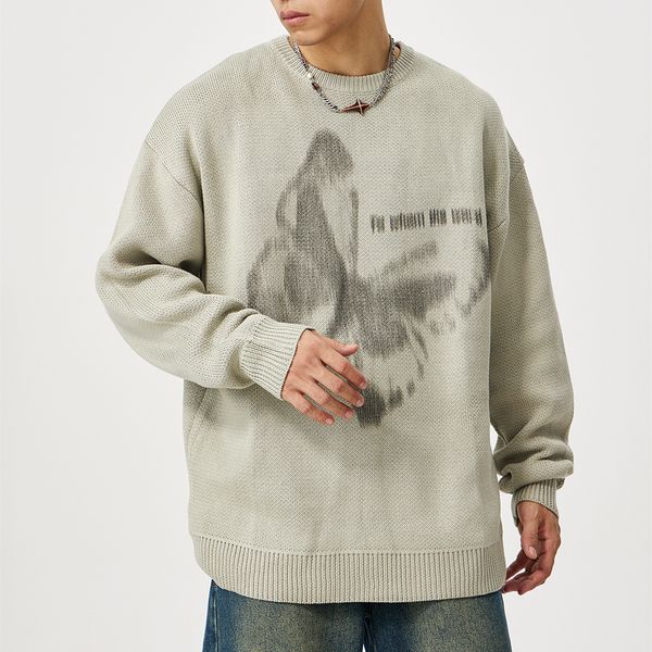 painted crew neck woolen sweater for men pullover casual knitted clothes autumn oversized, White;black
painted crew neck woolen sweater for men pullover casual knitted clothes autumn oversized, White;black