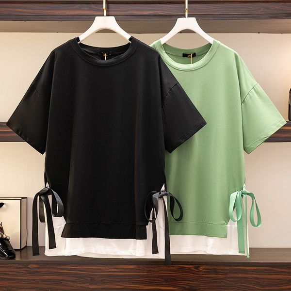 women's plus size tshirt 150kg bust 156 summer fake twopiece shortsleeved loose laceup stitching 6xl 7xl 8xl 9xl 10xl 230905, Black
women's plus size tshirt 150kg bust 156 summer fake twopiece shortsleeved loose laceup stitching 6xl 7xl 8xl 9xl 10xl 230905, Black