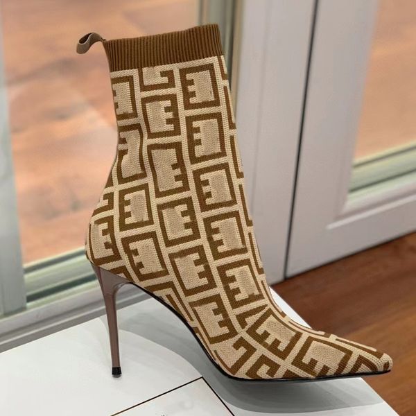 brand ankle boots women elastic knitted designer shoes 10.5cm high heel pointed toe socks middle boot geometric striped genuine leather sole, Black
brand ankle boots women elastic knitted designer shoes 10.5cm high heel pointed toe socks middle boot geometric striped genuine leather sole, Black