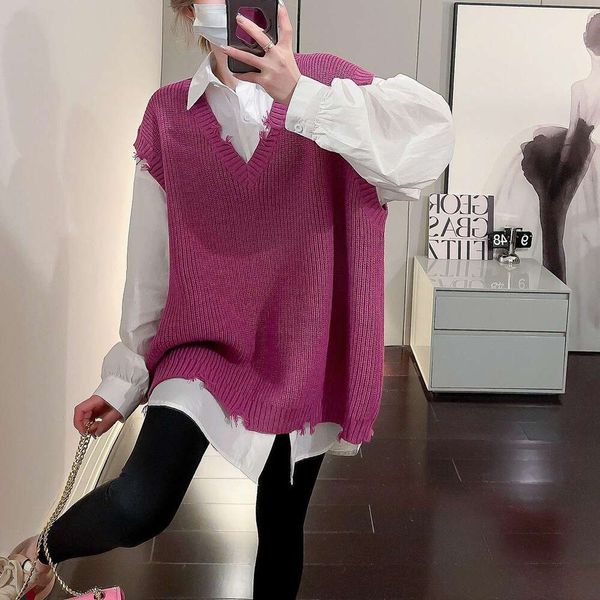 v neck ripped knitted sweater vest for women spring and autumn korean loose trend casual sleeveless, Black;white
v neck ripped knitted sweater vest for women spring and autumn korean loose trend casual sleeveless, Black;white