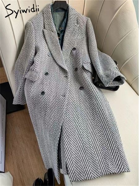 womens wool blends syiwidii thicken warm coat women vintage plaid long winter casual double breasted turn down collar jackets 230905, Black
womens wool blends syiwidii thicken warm coat women vintage plaid long winter casual double breasted turn down collar jackets 230905, Black